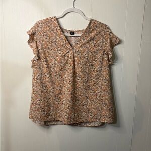 SHEIN Floral Ruffle Sleeve Blouse - Pink and Blue